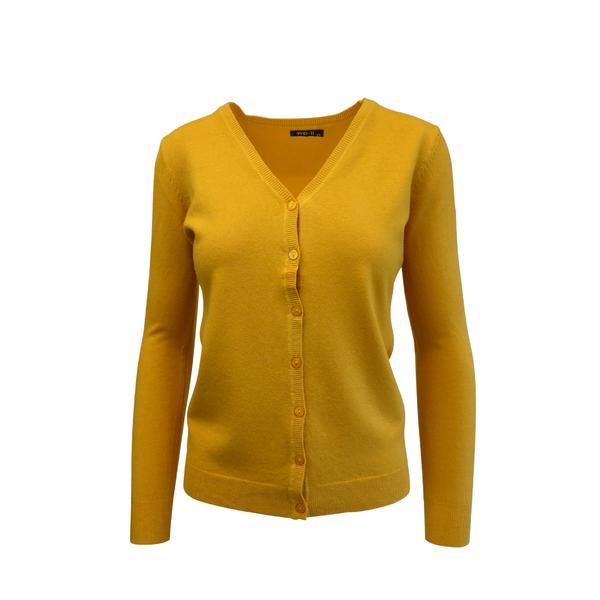 Cardigan, univers fashion tricotat fin , inchidere cu 7 nasturi, galben mustar, s-m
