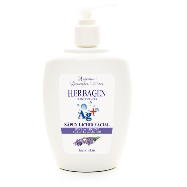 Sapun Lichid Facial cu Ioni de Argint si Apa de Lavanda Bio Herbagen, 300 ml