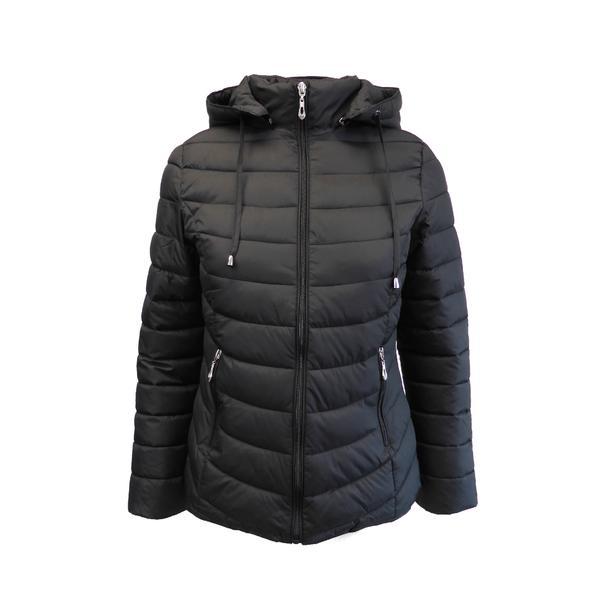 Geaca matlasata cu gluga dama, univers fashion, culoare neagra, s