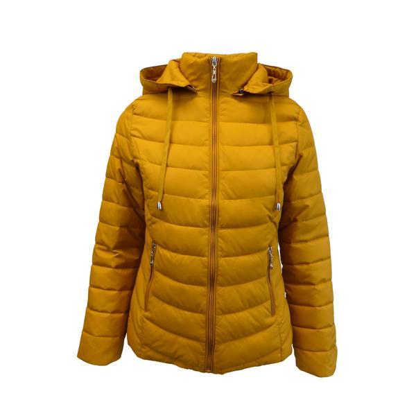 Geaca matlasata cu gluga dama, univers fashion, culoare galben mustar, l