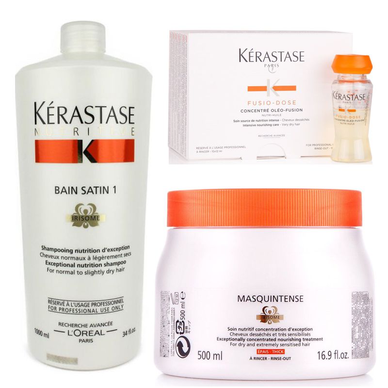 Pachet Par Uscat si Sensibil Kerastase Nutritive - Sampon, Masca si Tratament Nutritiv