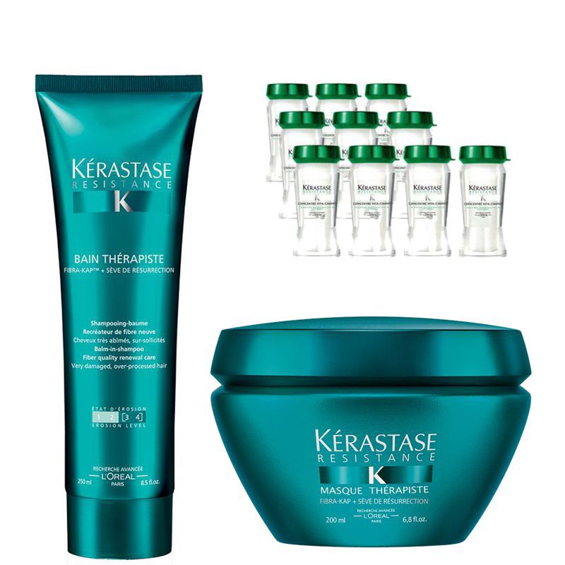 Pachet Par Fragil sau Deteriorat Kerastase Resistance Therapiste - Sampon, Masca si Fiole Tratament