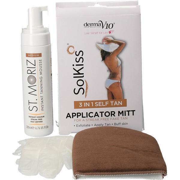 Set cadou Spuma autobronzanta St. Moriz Medium, 200ml + Aplicator Manusa SolKiss 3 in 1