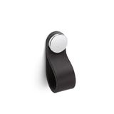 Maner, buton Flexa din piele neagra pentru mobilier, cu ornament crom lustruit, L: 70 mm - Viefe