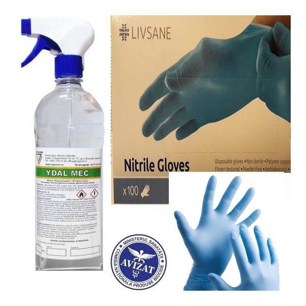 Dezinfectant tegumente si suprafete ydal mec 1 l spray + manusi nitril nepudrate livsane masura l 100 buc.