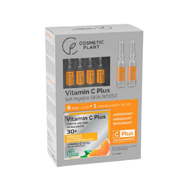 Set Ingrijire Skin Boost 30+ Cosmetic Plant: Crema Antirid Hidratanta 30+ Vitamin C Plus, 50 ml; Fiole Skin Boost Vitamina C Plus 6 x2 ml Cosmetic Plant