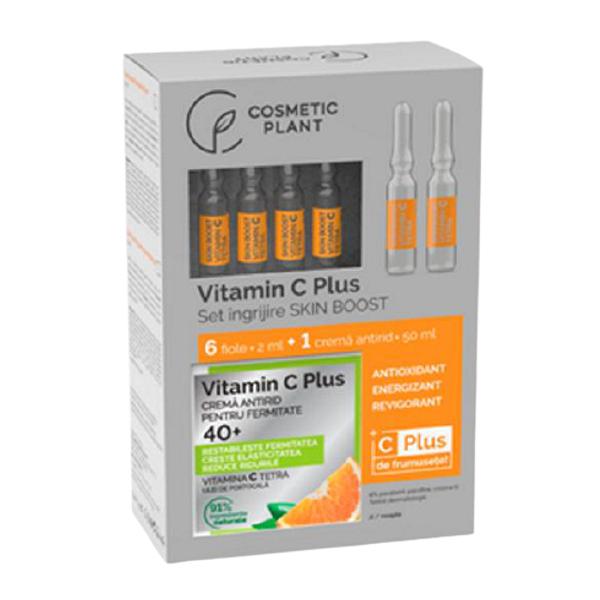 Set Ingrijire Skin Boost 40+ Cosmetic Plant: Crema Antirid pentru Fermitate 40+ Vitamin C Plus, 50ml; Fiole Skin Boost Vitamina C Plus, 6 x 2 ml Cosmetic Plant