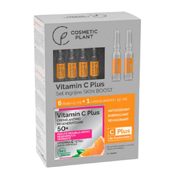 Set Ingrijire Skin Boost 50+ Cosmetic Plant: Crema Antirid Hidratanta 30+ Vitamin C Plus, 50ml; Fiole Skin Boost Vitamin C Plus, 6 x 2 ml