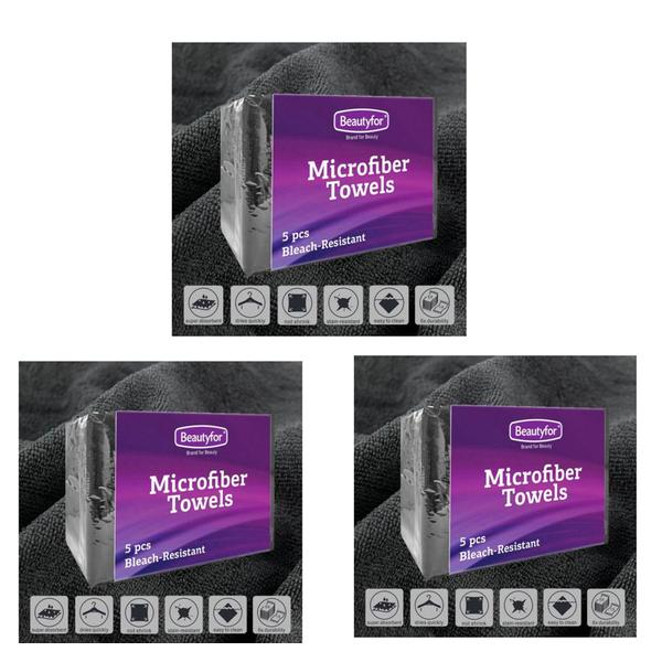 Pachet 3 x Prosoape din microfibra – negru, Beautyfor, 5 buc Beautyfor