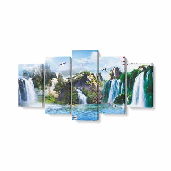 Tablou multicanvas 5 piese, mural cascade, 100 x 50 cm, 100% poliester