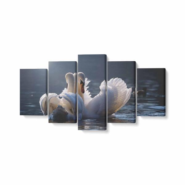 Tablou multicanvas 5 piese, lebede indragostite, 100 x 50 cm, 100% bumbac