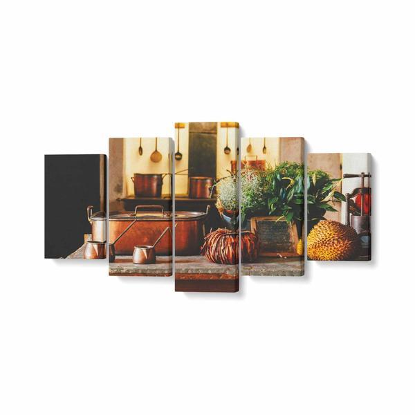 Tablou multicanvas 5 piese, masa din bucatarie, 100 x 50 cm, 100% poliester