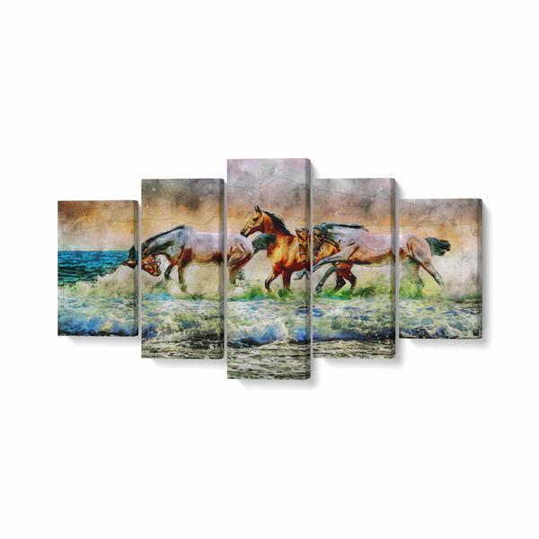 Tablou multicanvas 5 piese, painted horse, 200 x 100 cm, 100% bumbac