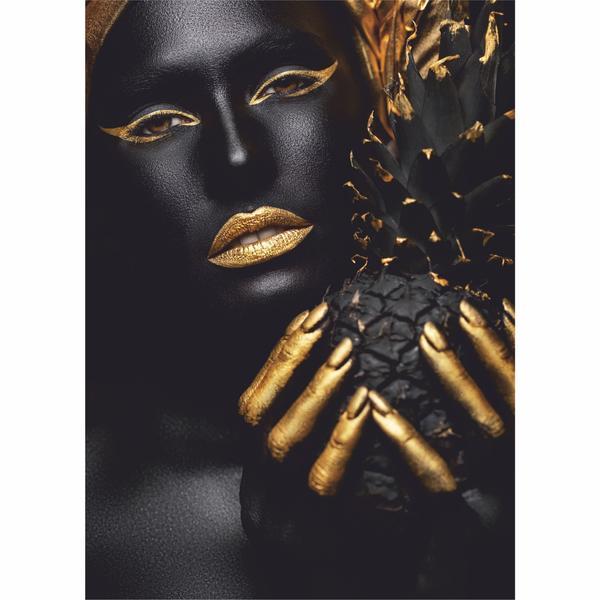 Tablou canvas gold pineapple, 50 x 70 cm, 100% bumbac