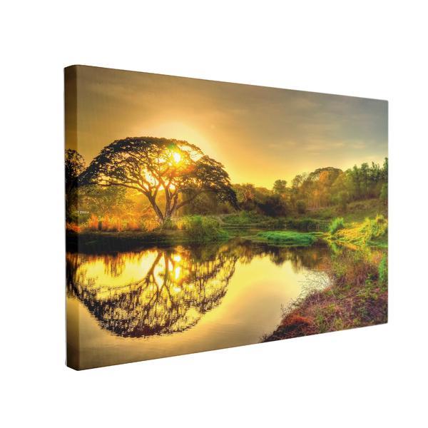 Tablou canvas apus romantic pe lac, 50 x 70 cm, 100% poliester