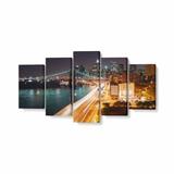 Tablou MultiCanvas 5 piese, Night Light City, 100 x 50 cm, 100% Bumbac