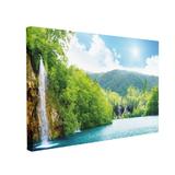 Tablou Canvas Sunlight Waterfalls, 60 x 90 cm, 100% Bumbac