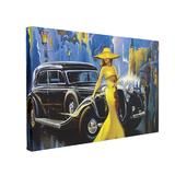 Tablou Canvas Car and Girl Old City, 60 x 90 cm, 100% Poliester