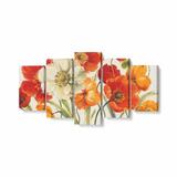 Tablou MultiCanvas 5 piese, Poppies Melody I, 100 x 50 cm, 100% Bumbac