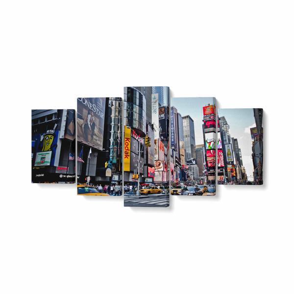 Tablou multicanvas 5 piese, times square new york, 100 x 50 cm, 100% poliester
