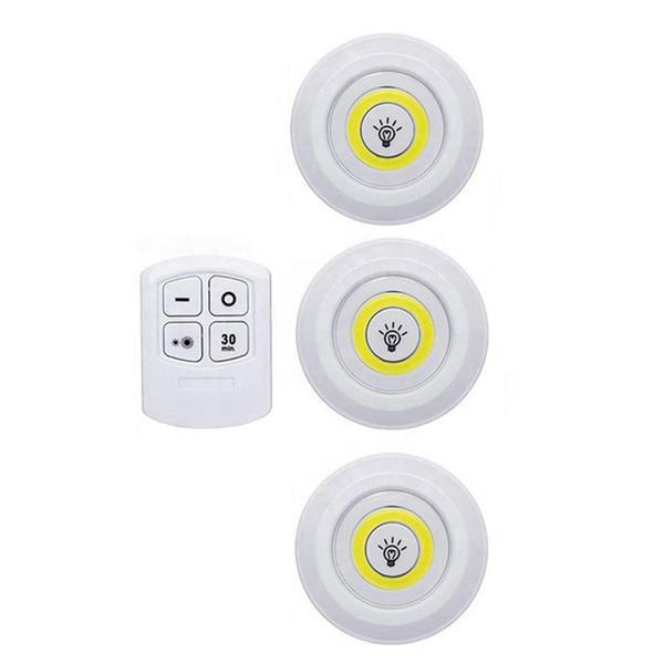 Spoturi LED OKTANE cu telecomanda, set 3 bucati, pentru iluminare bucatarie, dressing, debara, baie, hol, casa scarii, dormitor, Alb, 9 x 9 x 2 cm, 3 W - Optibay