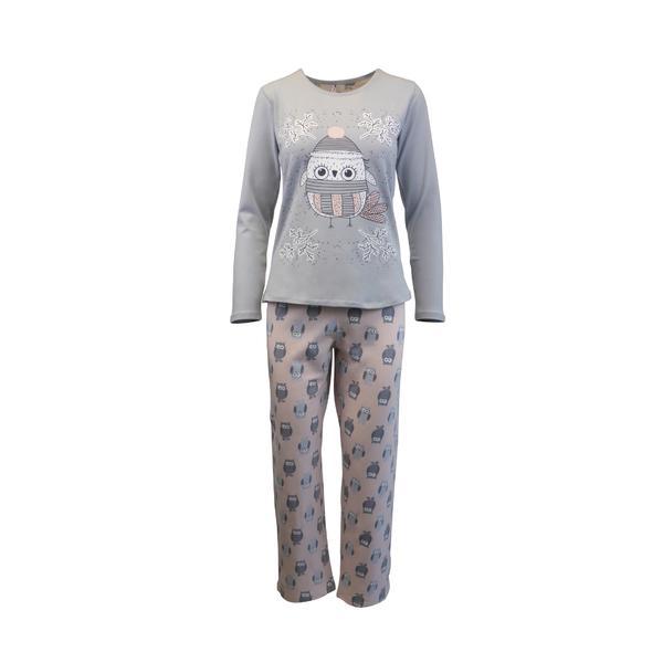 Pijama dama, univers fashion, bluza gri si pantaloni roz cu imprimeu bufnita, m