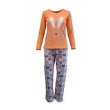 Pijama dama, Univers Fashion, bluza oranj cu imprimeu iepure, pantaloni turcoaz cu imprimeu iepurasi, XL