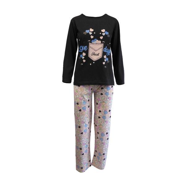 Pijama dama, univers fashion, bluza gri antracit cu imprimeu inimi, pantaloni roz cu imprimeu inimi, 2xl