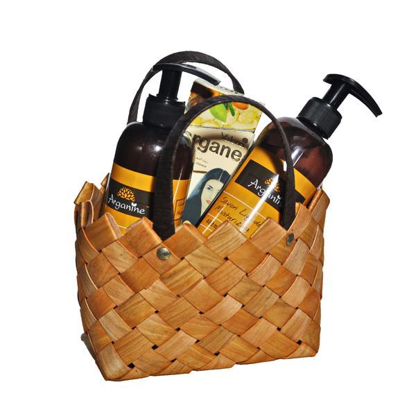 Set cadou poseta ratan ( lotiune de corp arganine 400 ml+sapun lichid arganine 400 ml+ ulei argan pentru par/piele valona 140 ml)