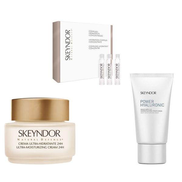 Pachet hidratant pentru ten skeyndor - crema ultra hidratanta 24h, 50 ml; fiole pentru hidratare intensa, 12 fiole x 2,5ml; masca intens hidratanta, 50 ml