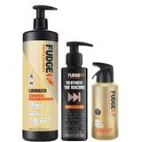 Pachet cu Efect de Stralucire pentru Par Fudge - Sampon pentru Hidratare si Luminozitate, 1000 ml; Spray de Par pentru Stralucire, 100 ml; Tratament pentru Toate Tipurile de Par, 150 ml