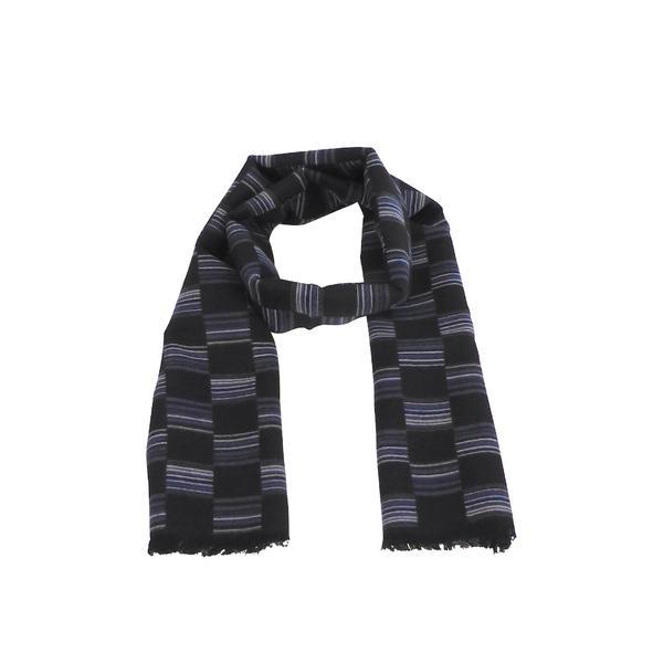 Fular barbat, 185 cm x 32 cm, imprimeu carouri, negru/albastru - univers fashion
