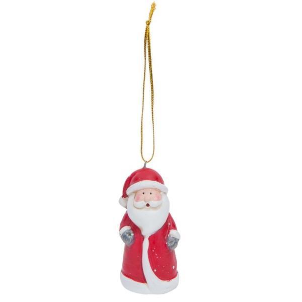 Ornament brad ceramica rosu alb gri mos craciun 4 cm x 7 cm - decorer