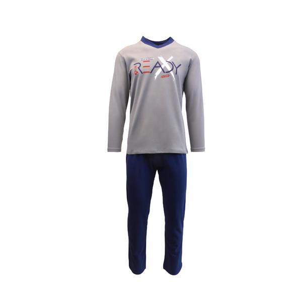 Pijama pentru barbat, univers fashion, bluza gri cu imprimeu 'redy', pantaloni lungi indigo, m