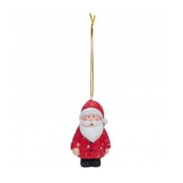 Ornament brad ceramica rosu alb negru mos craciun 5x8 cm - decorer
