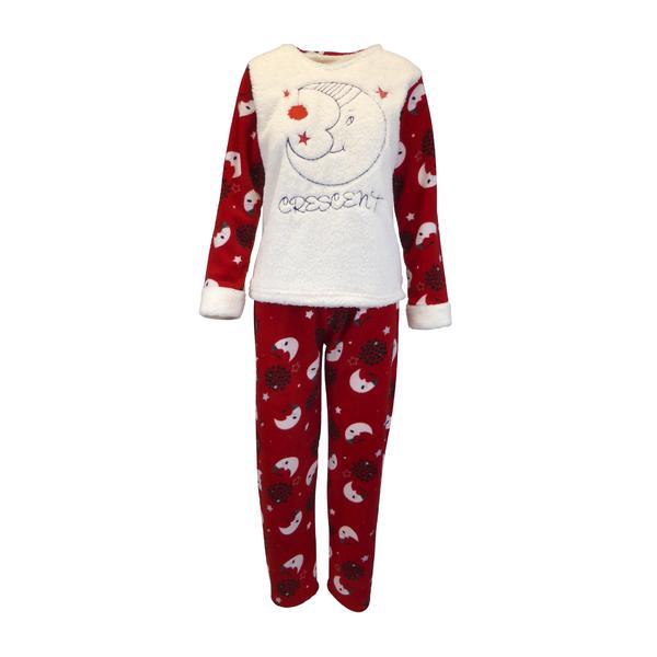 Pijama dama, Univers Fashion, bluza cocolino alb si rosu, pantaloni polar rosu cu imprimeu semiluna, 2XL