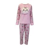 Pijama dama, Univers Fashion, bluza cocolino roz cu pisica, pantaloni polar roz cu imprimeu pisici, 2XL