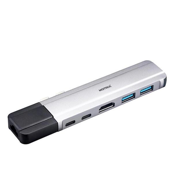 Hub adaptor Motrix® USB Type-C la 2xUSB3.0, 1xHDMI, 1xPower Delivery port, 1xGigabit Ethernet RJ45 pentru MacBook
