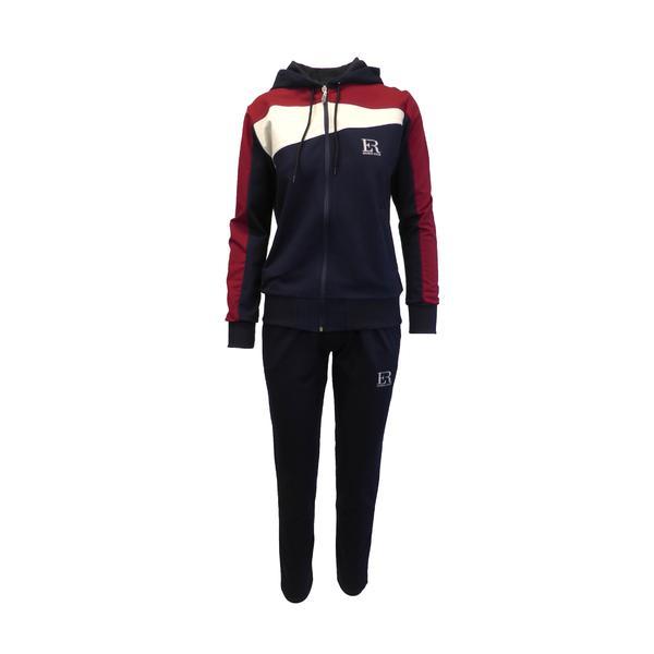 Trening dama, jacheta cu 2 buzunare cu fermoar, culoare grena, gri si albastru, pantaloni albastru cu 2 buzunare, s
