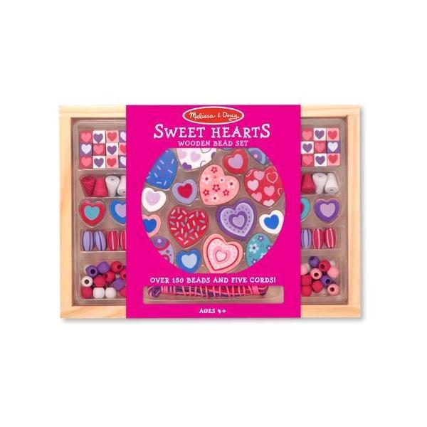 Melissa and doug - set margele din lemn inimioare deco