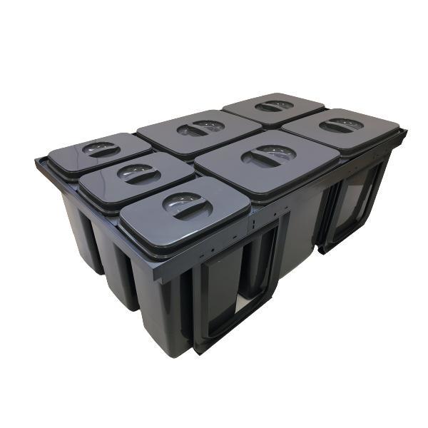 Cos de gunoi Jazz 90 incorporabil, colectare selectiva, 4 compartimente x15 litri si 3x7 litri, H300 mm