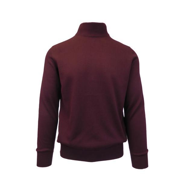 Pulover, tony montana, tricotat fin cu terminatii striate, guler inalt, rosu bordeaux inchis, 2xl