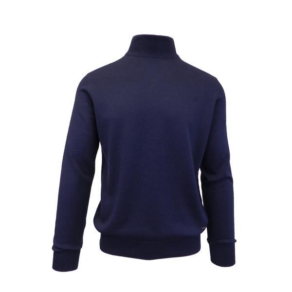 Pulover, Tony Montana, tricotat fin cu terminatii striate, guler inalt, albastru inchis, 2XL