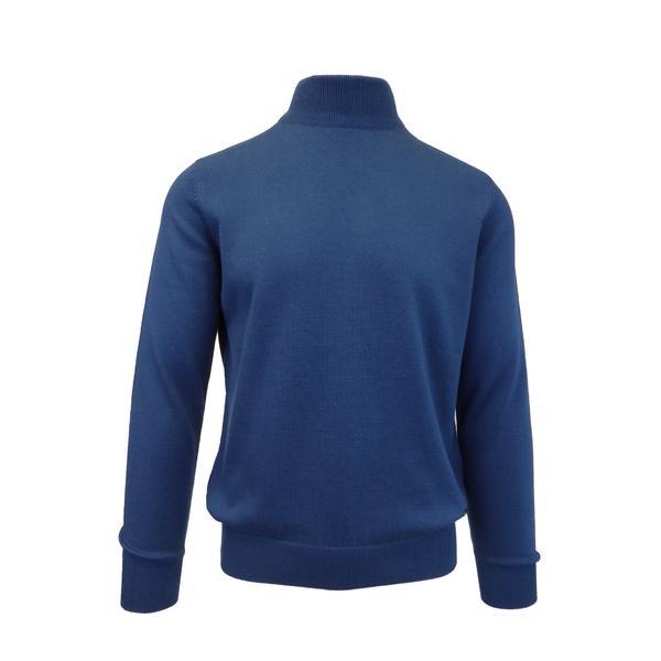 Pulover, tony montana, tricotat fin cu terminatii striate, guler inalt, indigo, m