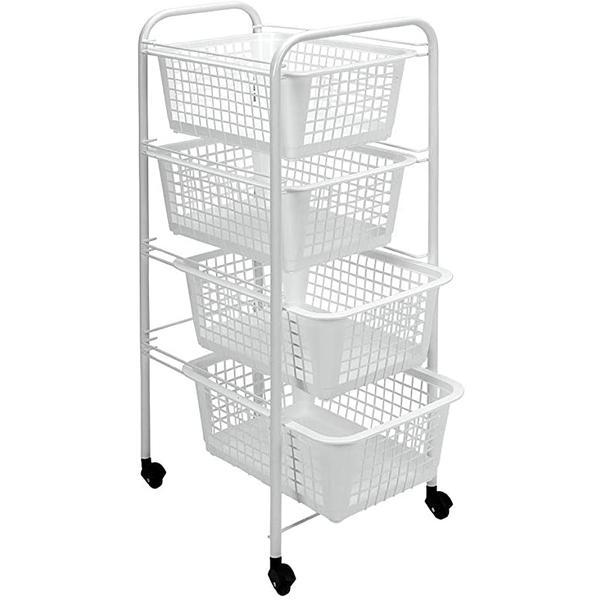 Etajera miami cu 4 cosuri si rotile, alb, 30 x 38 x 83 cm - maxdeco