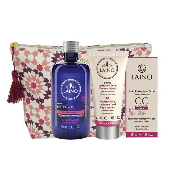 Set cadou &icirc;ngrijire ten delicat Laino (CC cream 50ml, crema hidratanta 50ml, apa florala 250ml)