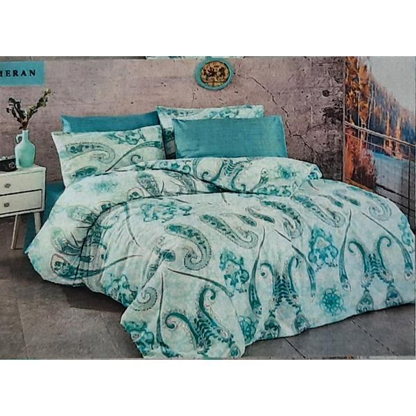 Set cearceaf de pat cu elastic 160 x 200 x 25 cm ,si 2 fete de perna 50 x 70 cm, bumbac 100% model 3 - patru anotimpuri