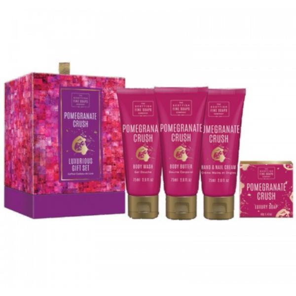Set cadou pomegranate crush luxurious gift set - gel corp 75ml + unt corp 75ml + crema maini 75ml + sapun 40g