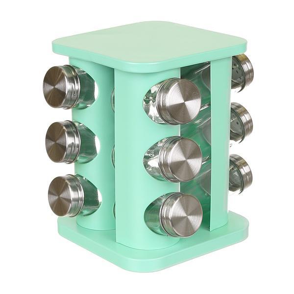 Recipiente pentru condimente cu suport rotativ verde,12 buc/set - maxdeco