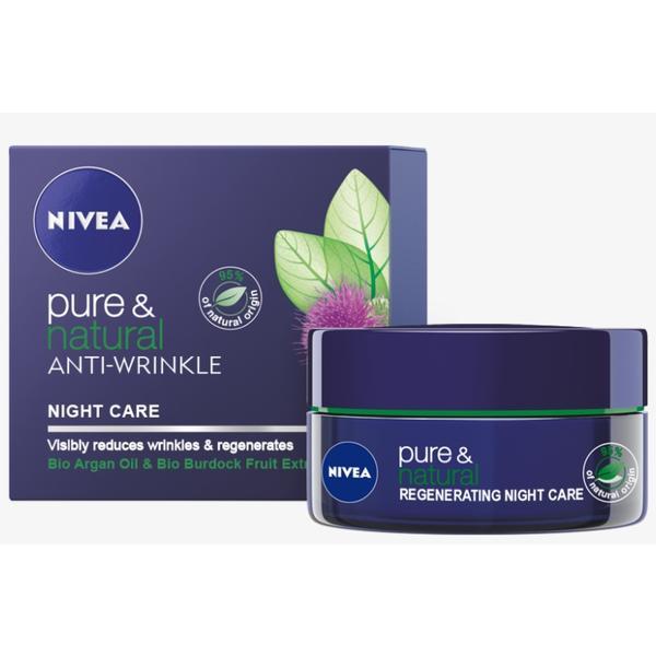 Crema anti-rid de noapte Nivea Pure & Natural, cu Ulei de Argan BIO si Extract de brusture, 50ml
